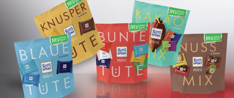 Schokoladenhersteller Ritter nutzt flexibles Verpackungspapier für »mini Bunte Tüte«-Standbeutel (Bild: Koehler).