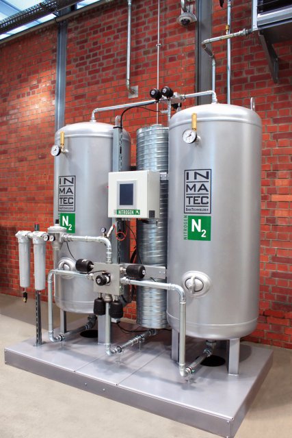 Der Stickstoffgenerator gewinnt bei der Trennung der N2- von den O2-Molekülen Stickstoff bei niedrigem Druckluftbedarf (Bild: Inmatec).