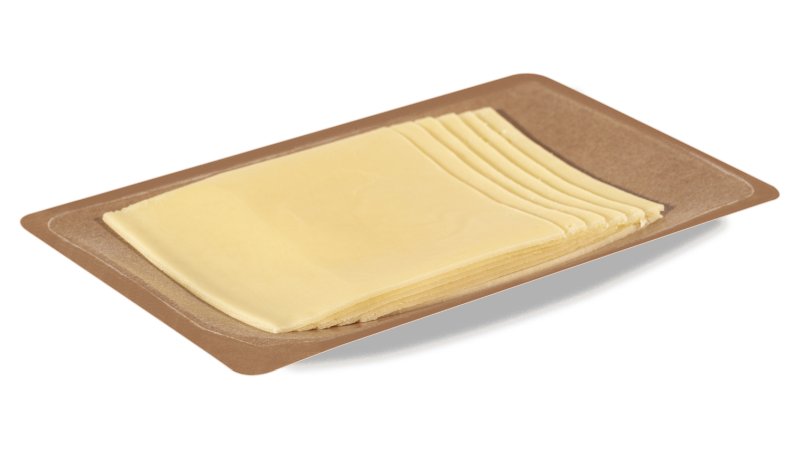 Beispiel einer neuen, papierkaschierten und nachhaltigen Käseverpackung (Bild: Frischpack).