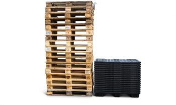 Paletten aus rezykliertem Kunststoff haben gegenüber ihren Pendants aus Holz ein geringeres Gewicht, können dank Nestbarkeit volumenreduziert gelagert werden und bieten eine einfachere Turmentnahme (Bild: Purus).