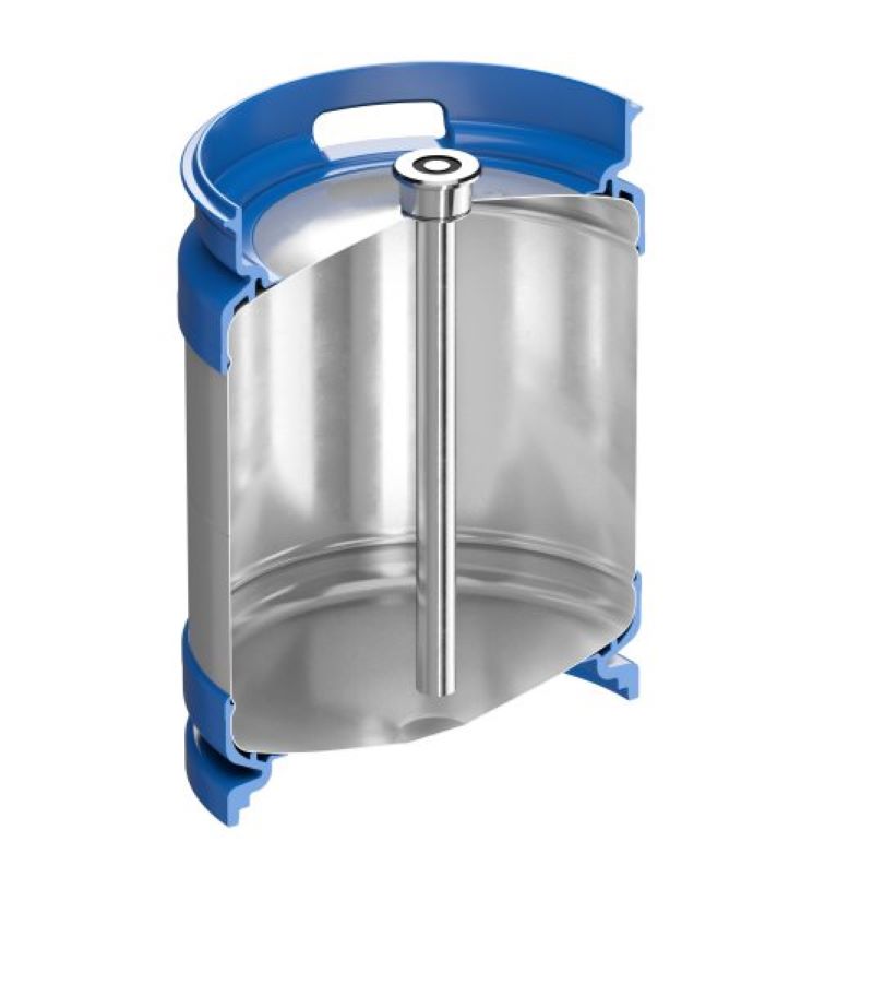 Das »Eco Keg« von innen mit Steigrohr und Flach-Fitting. Aufbau und Material machen das Keg zum Leichtgewicht (Bild: Schäfer Werke).