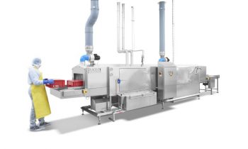 Industrie-Waschanlage zur Reinigung von GN-1/1-Behältern und Euronormbehältern (Bild: Mohn).