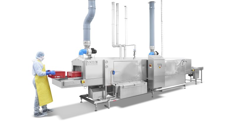 Industrie-Waschanlage zur Reinigung von GN-1/1-Behältern und Euronormbehältern (Bild: Mohn).