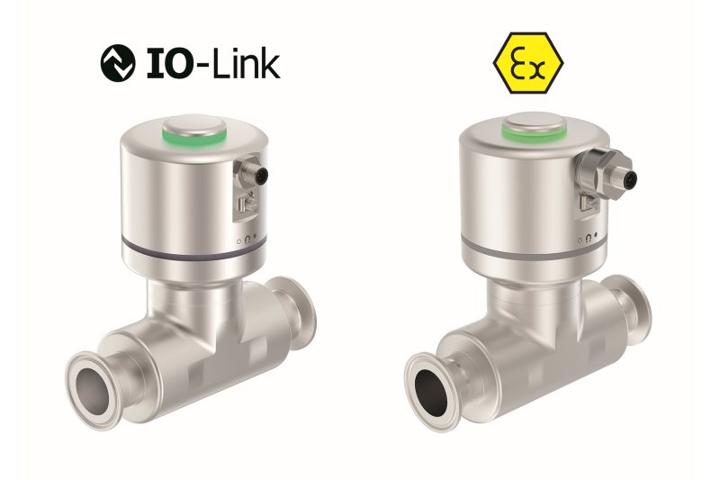 Die IO-Link-Variante unterscheidet sich optisch nicht von den bereits verfügbaren Durchflussmessern. Die Hazloc-Variante zeigt die spezielle Steckverbindung (Bild: Bürkert).