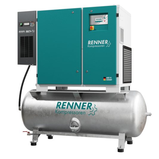 Der neue Schraubenkompressor ist auch mit 500-Liter-Druckluftbehälter lieferbar (Bild: Renner).