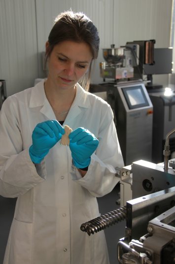 Nassextrusion von Hanfproteinmehl zur Herstellung texturierter Fleischalternativen (Bild: Fraunhofer IVV).