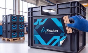 Mit den Spezialfolien lassen sich Mehrweg-Getränkekisten neu etikettieren und für den weiteren Einsatz vorbereiten (Bild: AdFlexion).