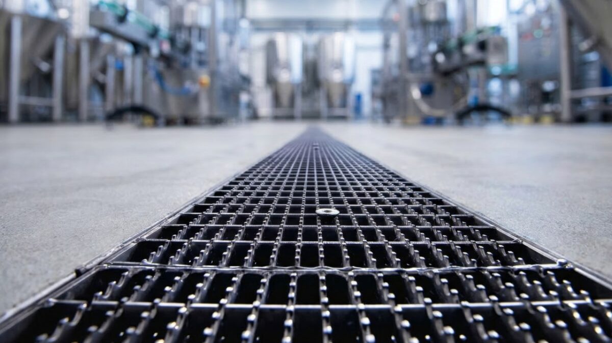 Eine modulare Parkdeckrinne aus Edelstahl V4A entwässert den Trockenbereich, in dem Feuchtigkeit, Reinigungsmittel oder Streusalze auftreten können (Bild: Aschl).